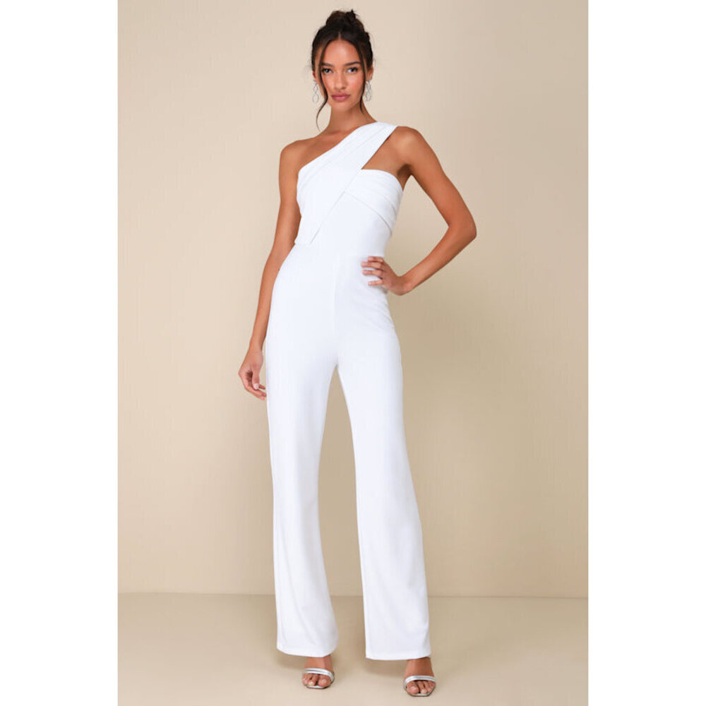 Lulus Devoted To Fun Ivory One-shoulder Sleeveless Jumpsuit White - Size XS